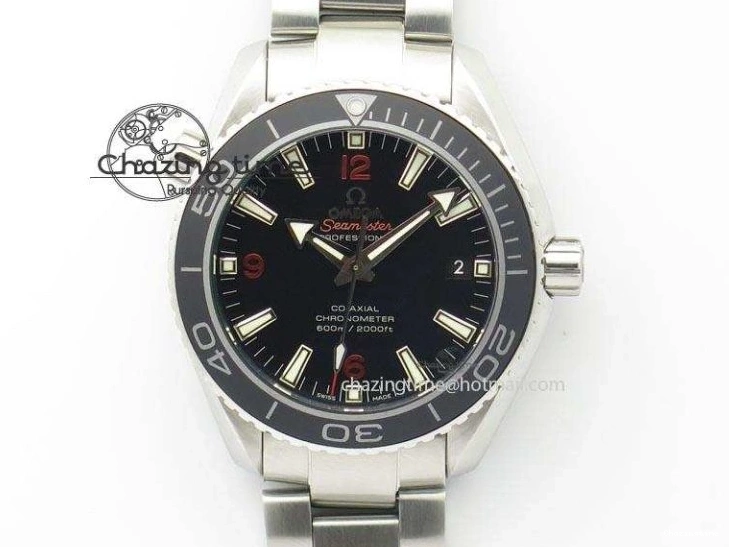 0812 Contemporary Planet Ocean SS Bp Maker 45mm Black Bezel Orange Numbers On SS Bracelet A 8217